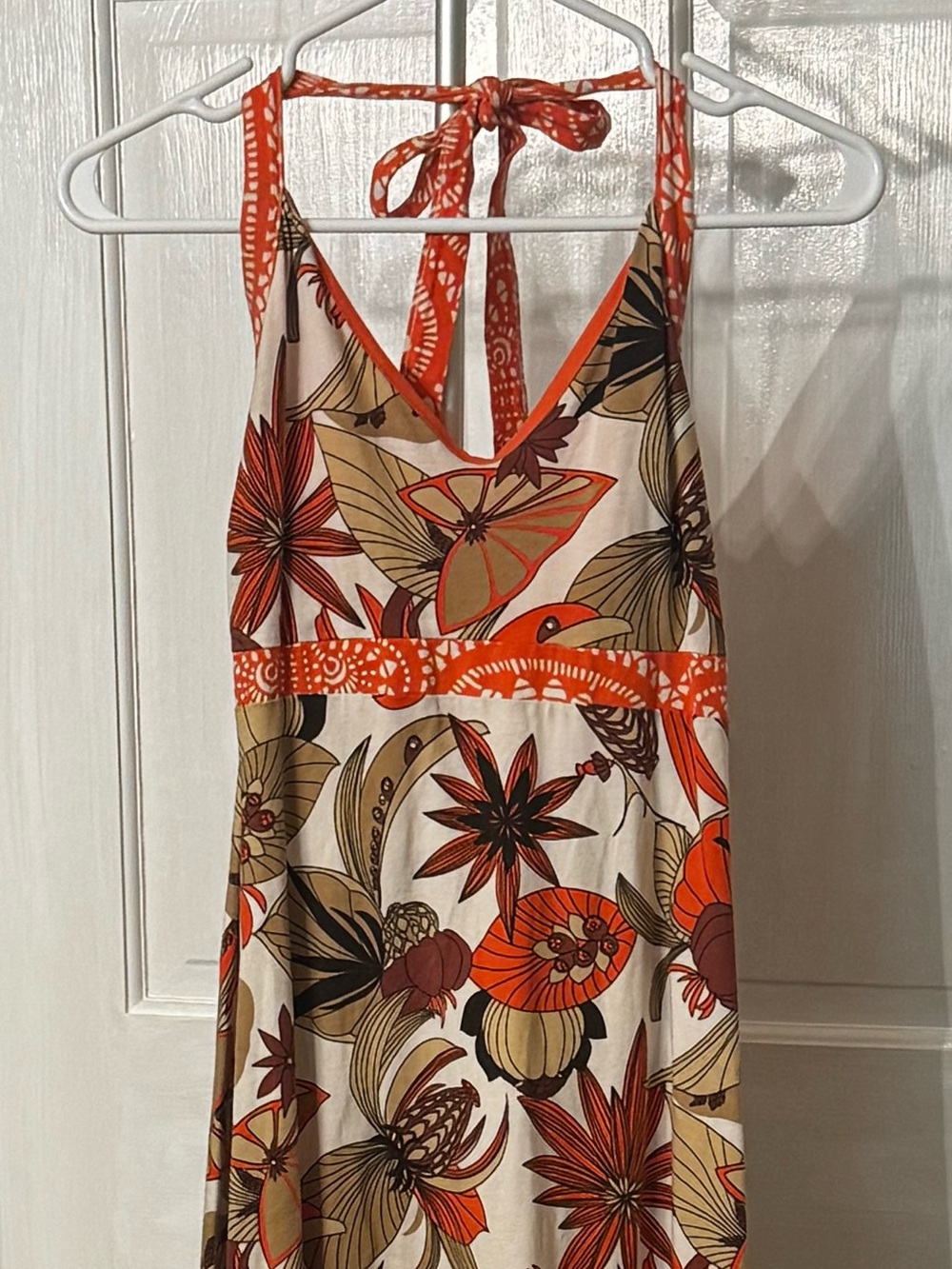Patagonia Orange Floral Graphic Tie Back Halter Dress